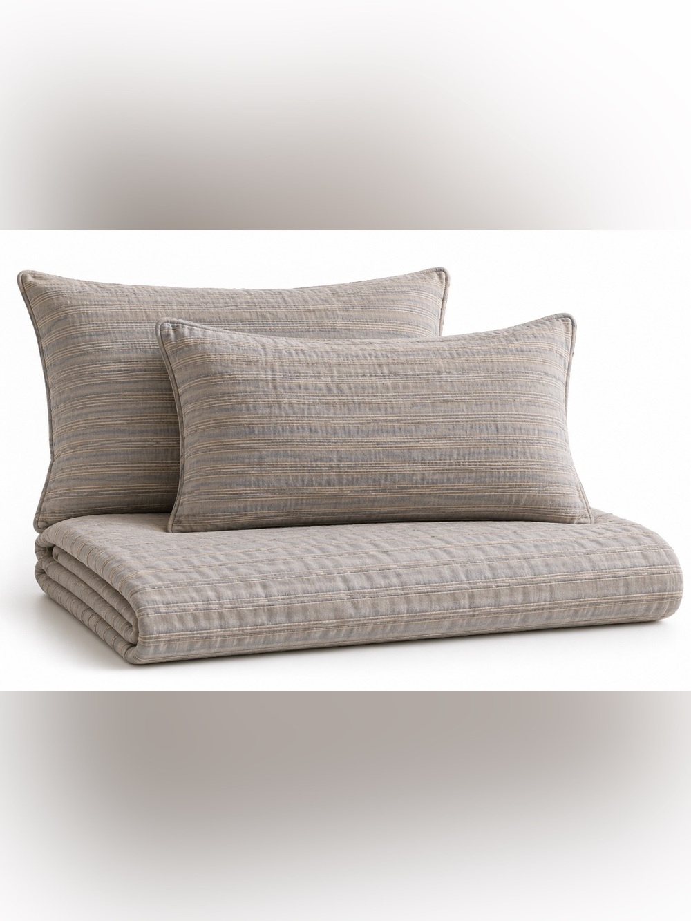 Hotel Collection Taupe and Light Gray Striped Quilted Pillow Shams